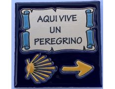 Azulejo Cerámica Aquí vive un Peregrino Estrella y Flecha 11x11