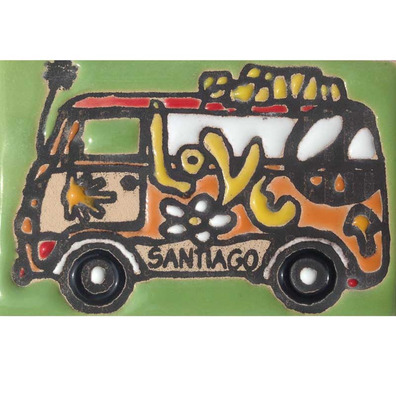 Imán Cerámica Bus Camino de Santiago Verde 5x7,5 cm