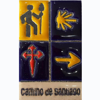 Imán Cerámica Cuatro Símbolos Camino de Santiago 5x7,5 cm