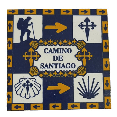Imán cerámica multisímbolo Camino de Santiago 5,4 x 5,4 cm