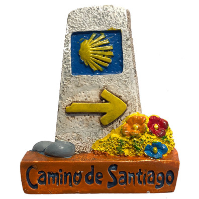 Imán resina Mojón con flores Camino de Santiago