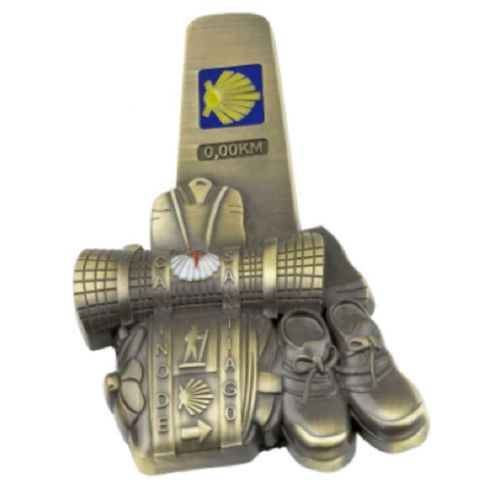 Imán Bronce Mojón Mochila Camino de Santiago
