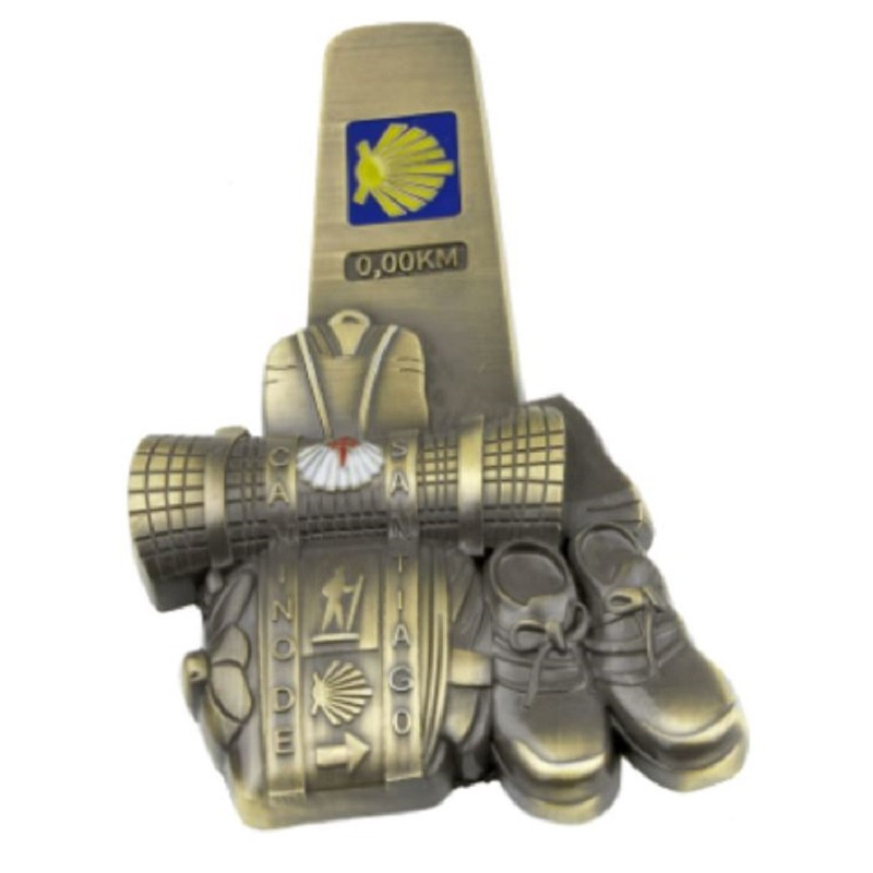 Imán Bronce Mojón Mochila Camino de Santiago