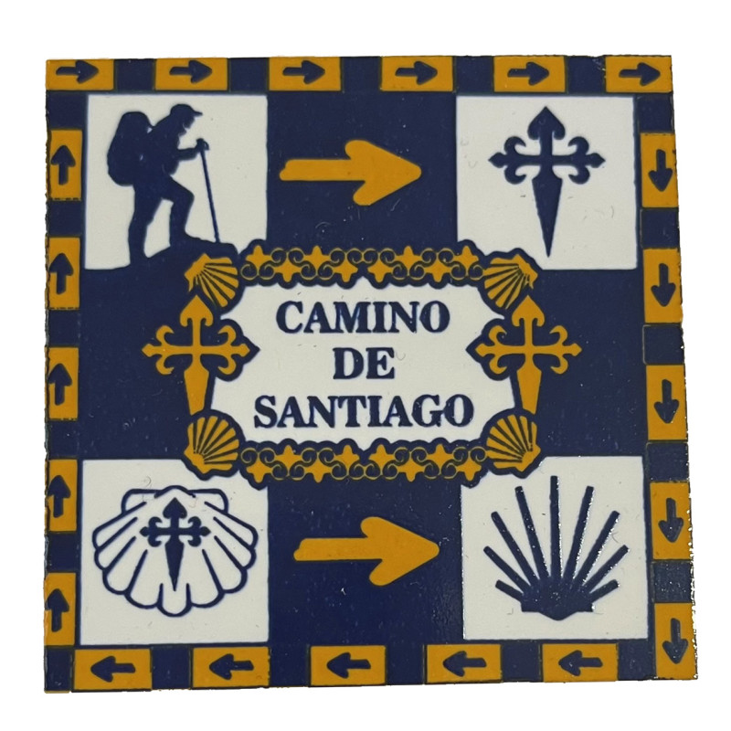 Imán cerámica multisímbolo Camino de Santiago 5,4 x 5,4 cm