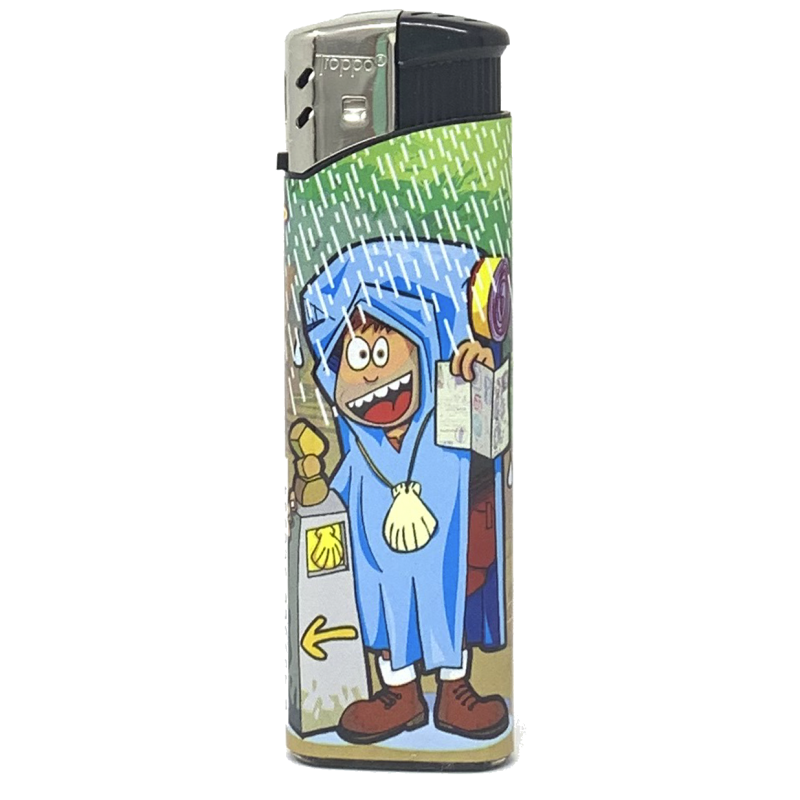 Mechero Peregrino y mojón Camino de Santiago