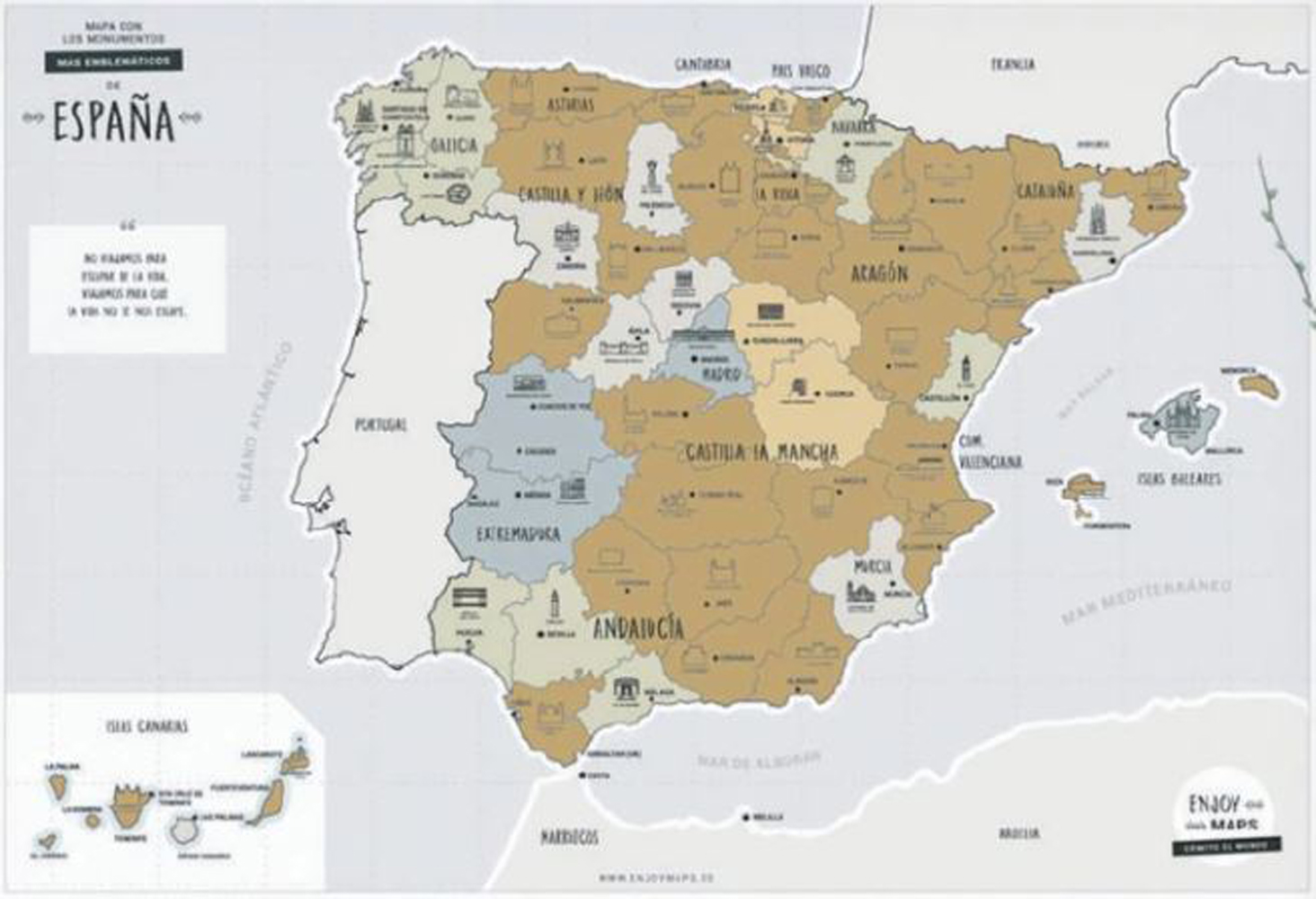 Mapa rascable de España con monumentos emblemáticos
